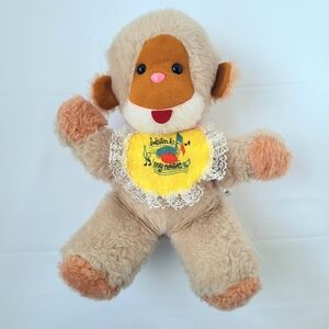 Vintage Wind Up Musical Monkey Plush Stuffed Toy Felt Bib Animal Toys Plus Retro